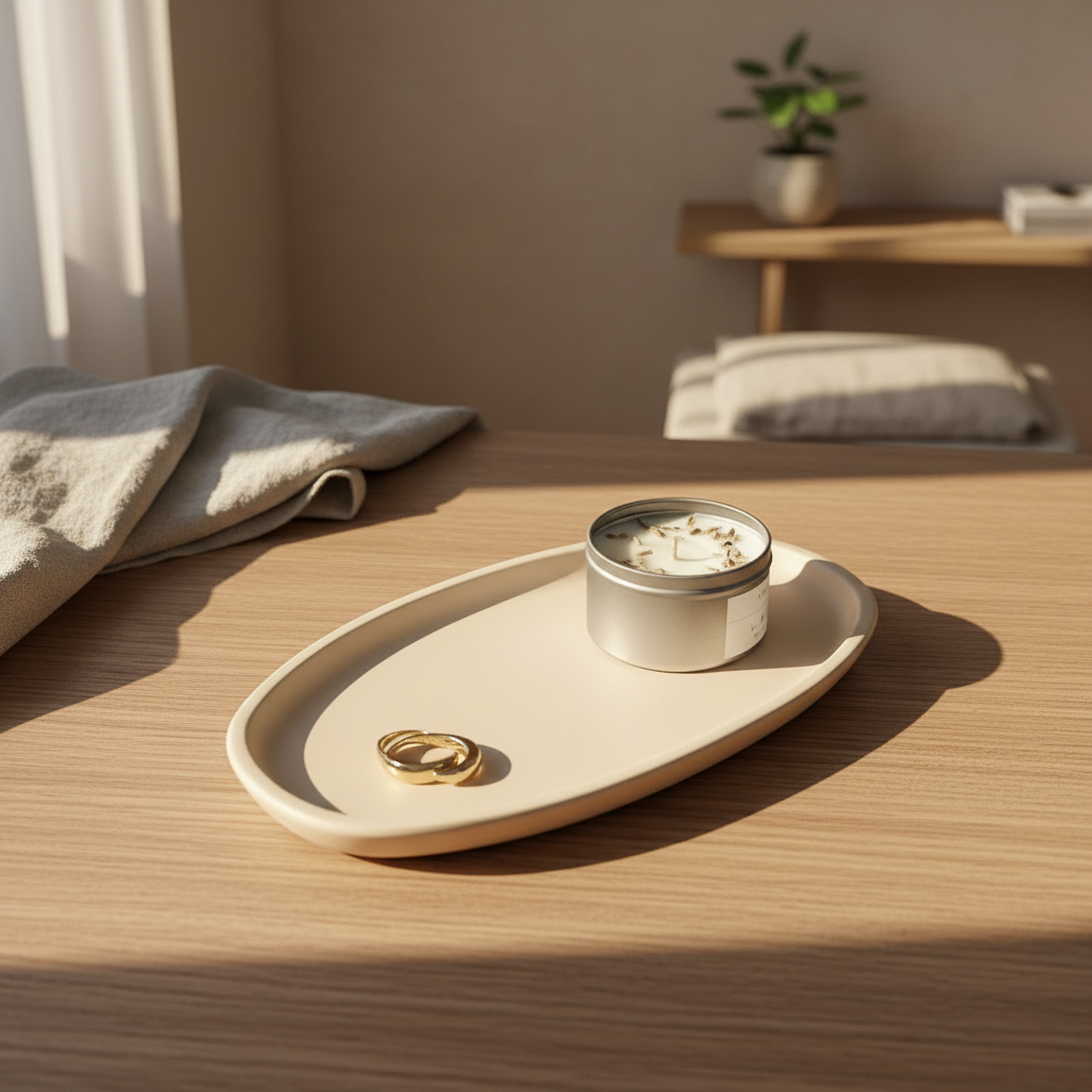 Jesmonite Oval Tray — Soft Beige