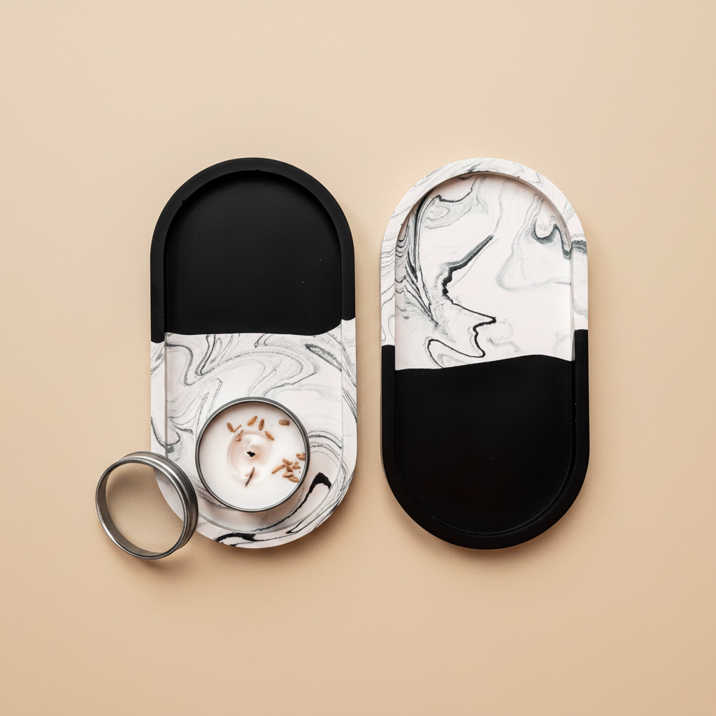 Jesmonite Oval Tray — Marble Contrast (Black)