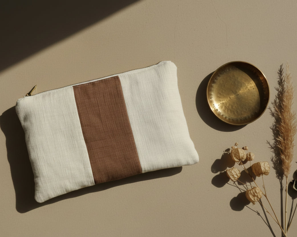 Atelier Magnolia Camellia Linen Pouch — Hazelnut