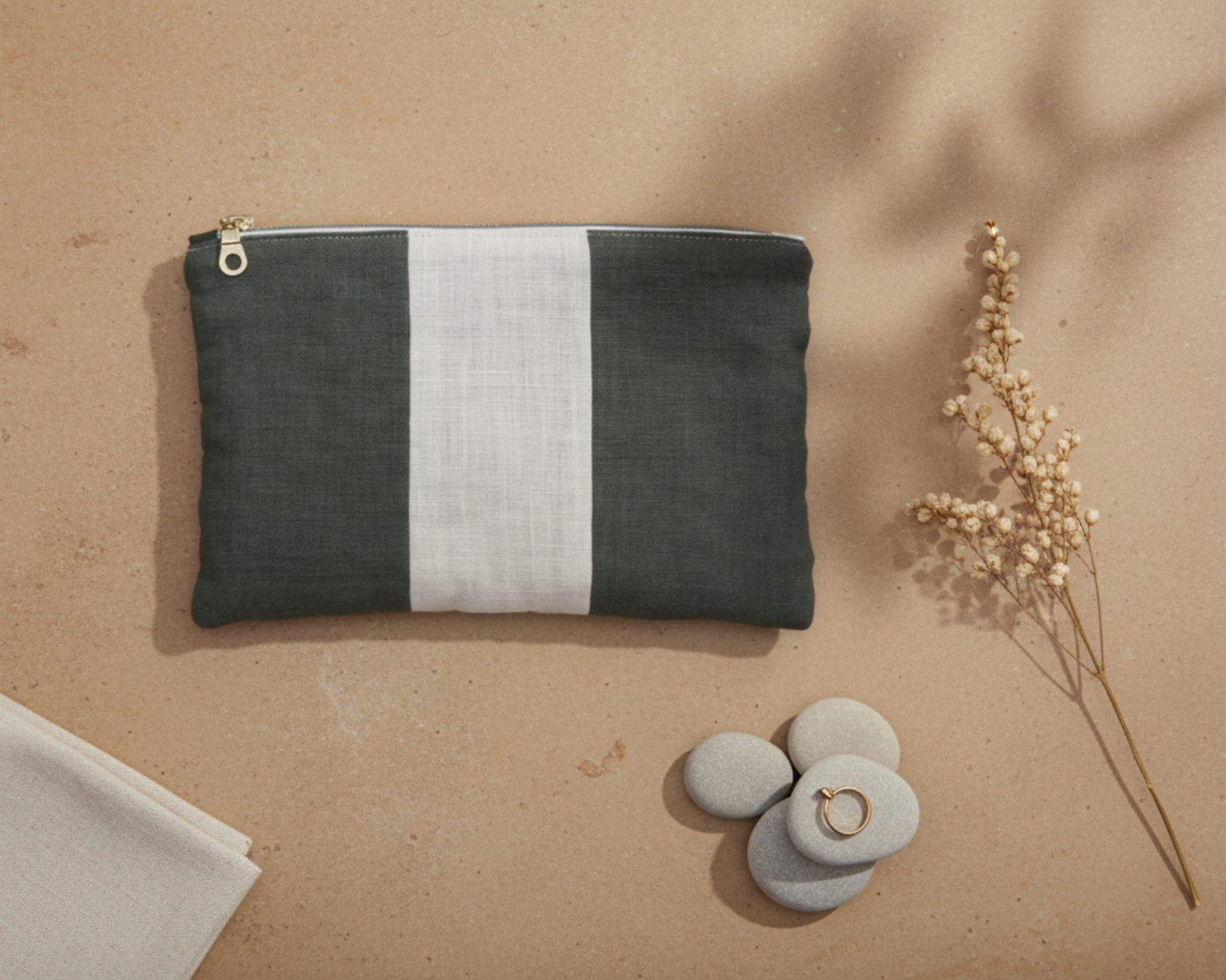Atelier Magnolia Camellia Linen Pouch — Sage