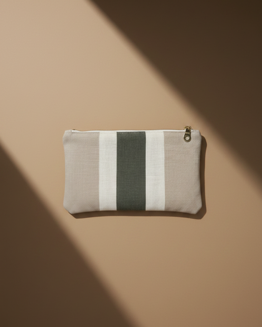Atelier Magnolia Linen Pouch — Sage Stripe