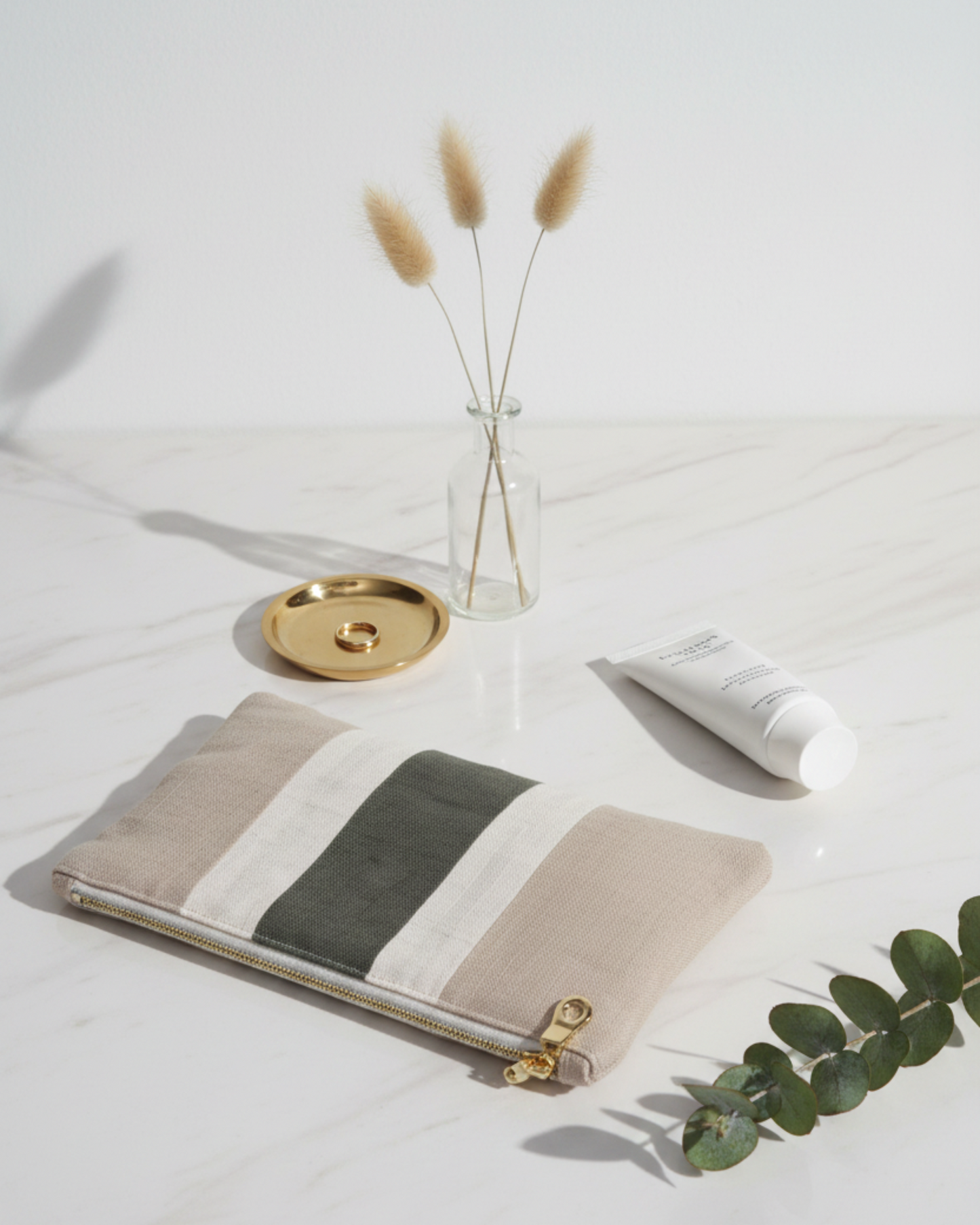 Atelier Magnolia Linen Pouch — Sage Stripe