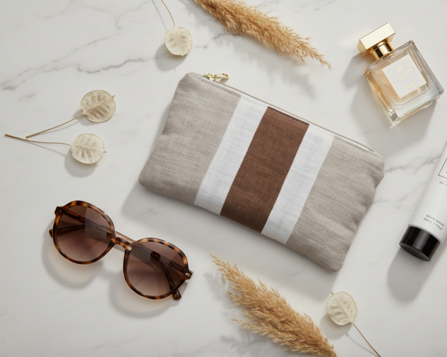 Atelier Magnolia Linen Pouch — Hazelnut Stripe