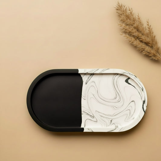 Jesmonite Oval Tray — Marble Contrast (Black)