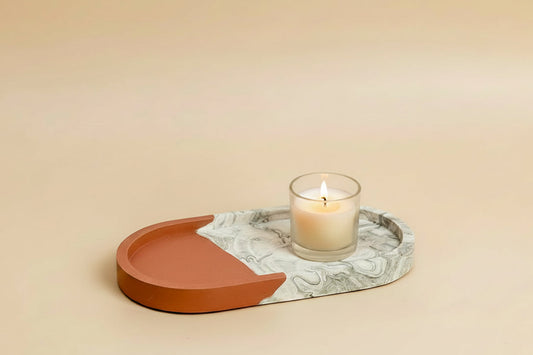 Jesmonite Oval Tray — Terracotta Marble Contrast