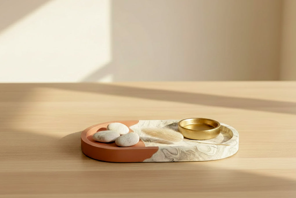 Jesmonite Oval Tray — Terracotta Marble Contrast