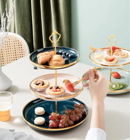 Cupcake Stand Ceramic with Gold Rod 3 Tiers