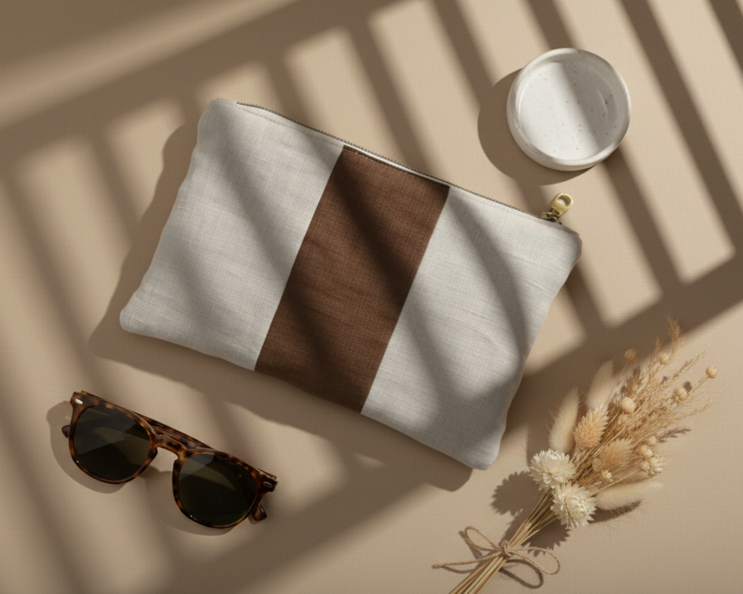 Atelier Magnolia Camellia Linen Pouch — Hazelnut